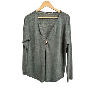 Soft Surroundings valentina zip Green Heathered Long Sleeve Knit Top Size L